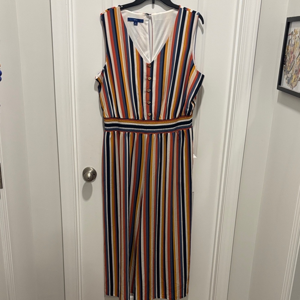 Striped Sleeveless Jumpsuit with Button Front - Multi